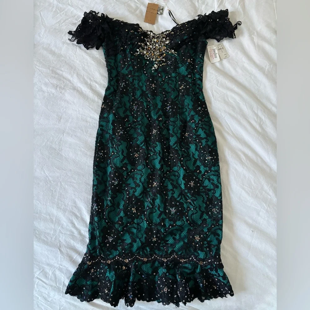 Mandalay Cocktail Dress in Black & Turquoise NWT - Picture 1 of 11